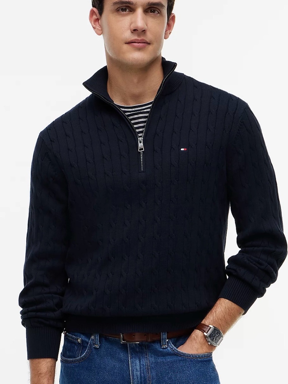 Tommy Hilfiger Men’s Navy Cable-Knit Quarter-Zip Sweater NWT